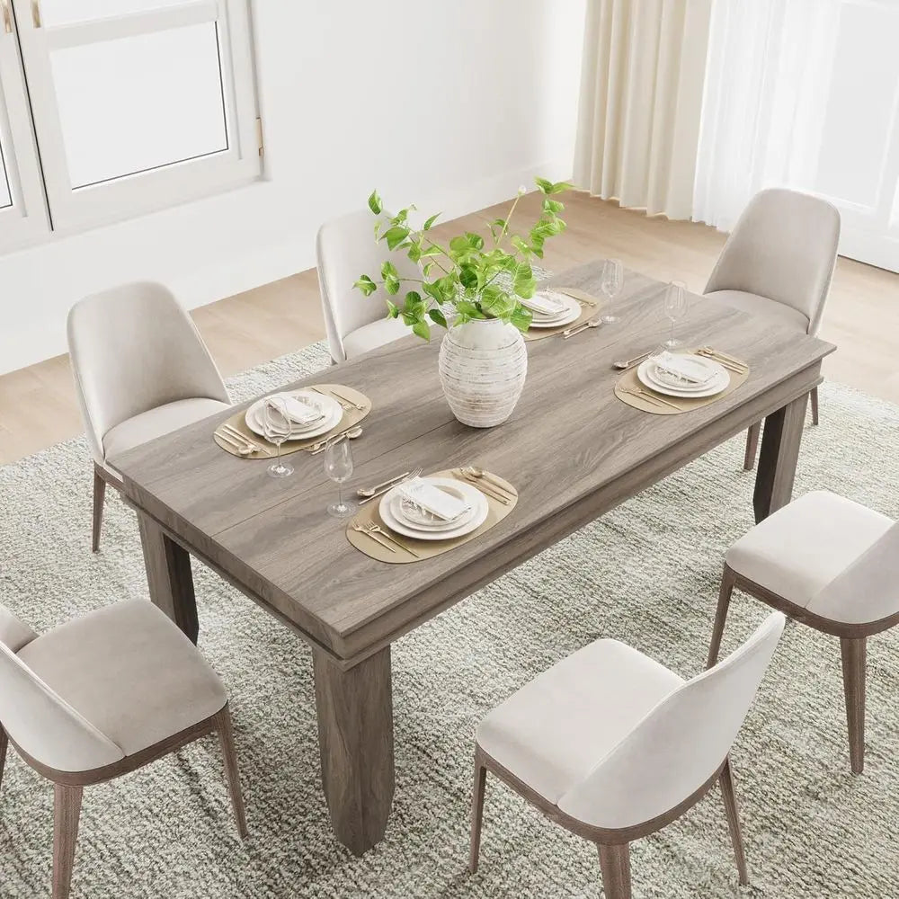 Sturdy Wooden 71 Grey Walnut Dining Table for 6-8 People