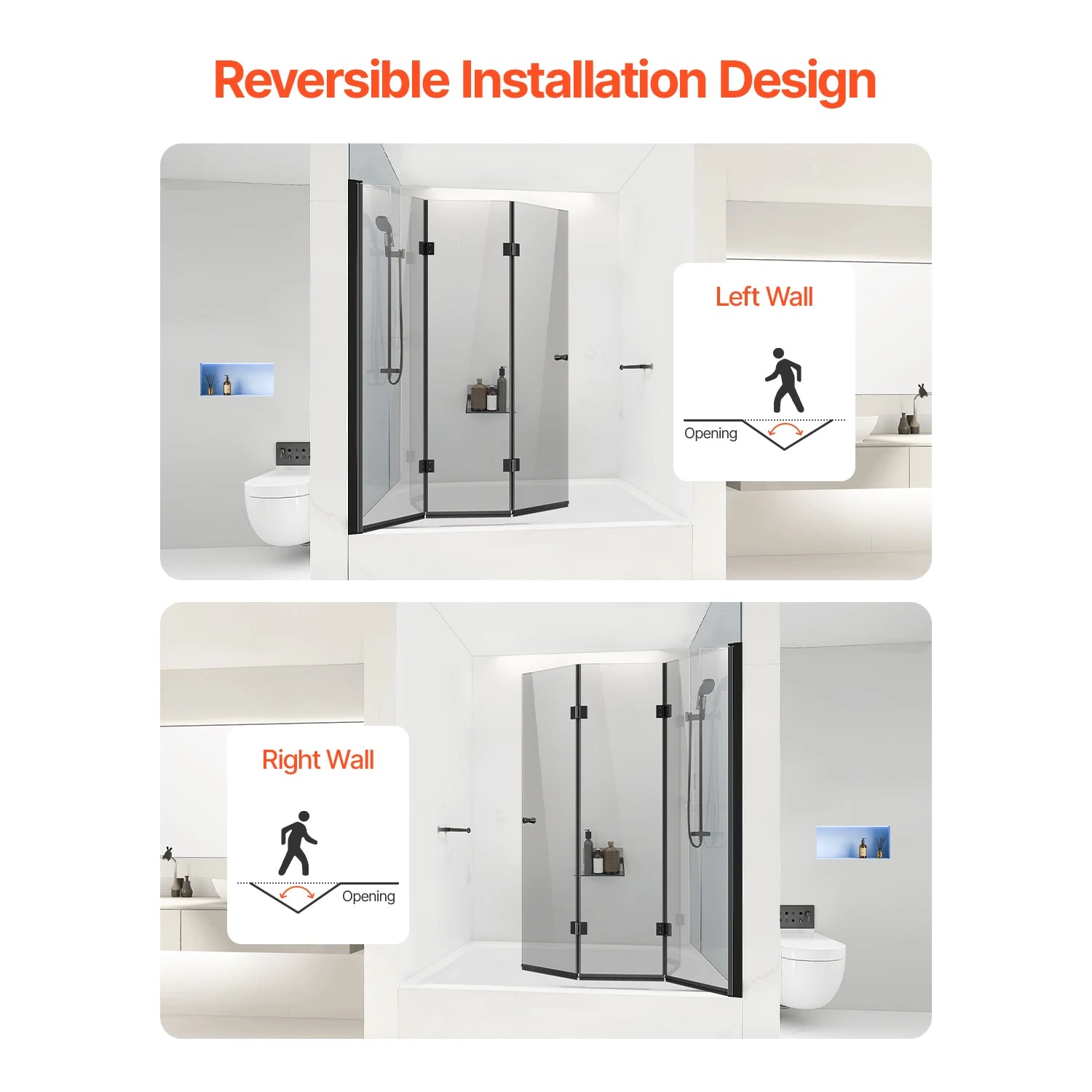 SucceBuy Bathtub Shower Door 51x 56 in Frameless Tri-Fold with 1/4 in Tempered Glass Door 180°Rotating and Folding for Bathtub