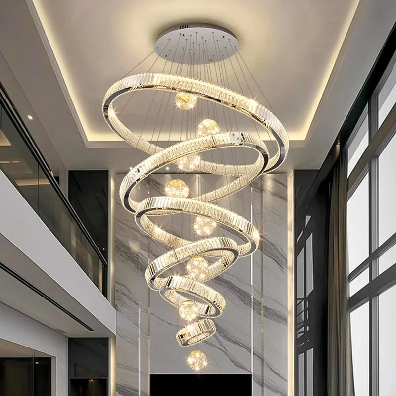 Modern Crystal Chandelier Lustre Stair Pendant