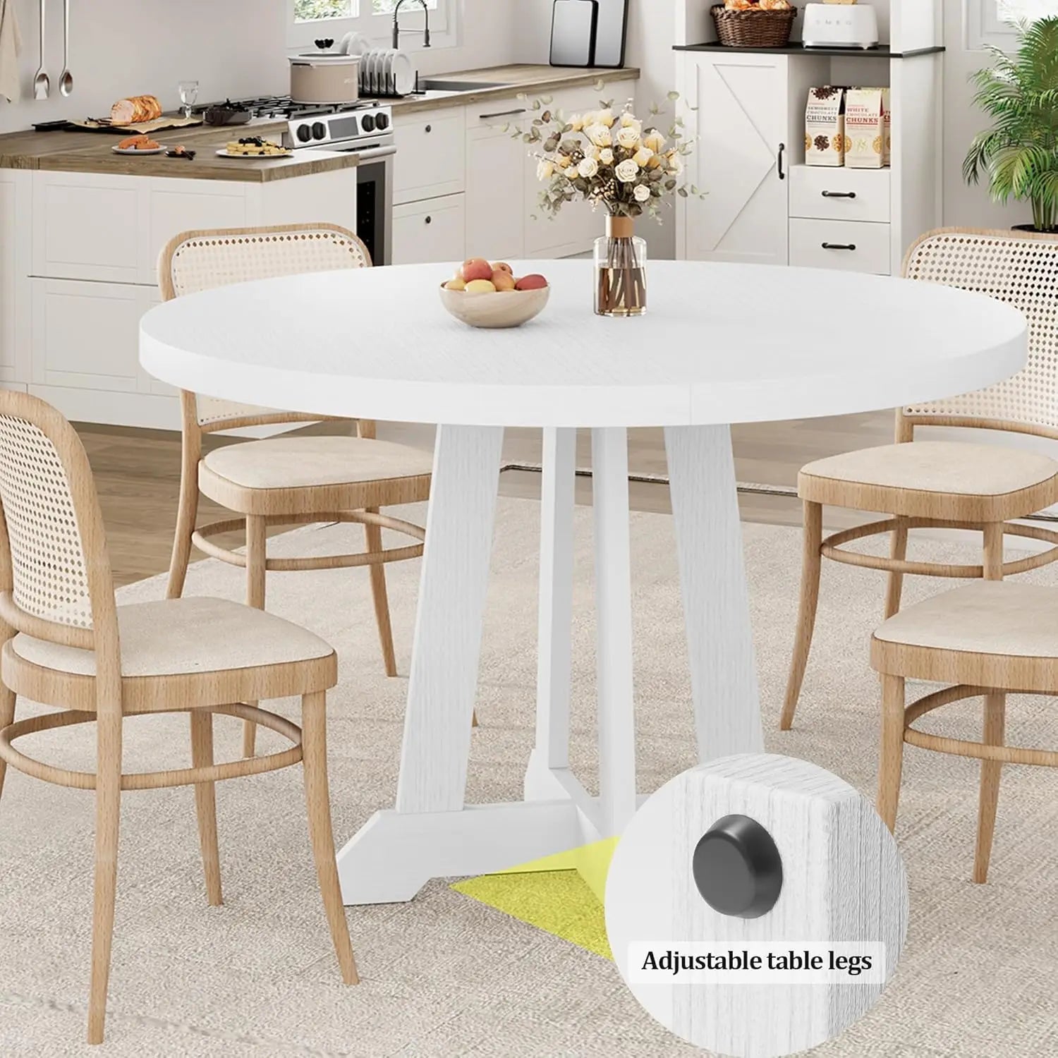 Round Dining Table For 4  With Wooden Base