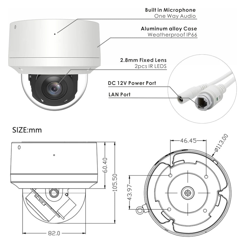 Smart 4k 8MP POE IP PTZ Camera 5X Optical  Zoom Audio Camera