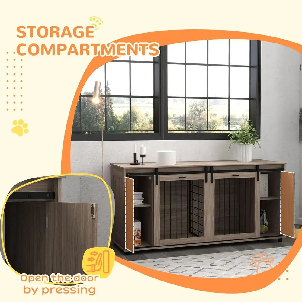 Walnut Double Door End Table Crate for Small Dogs or Large Dog