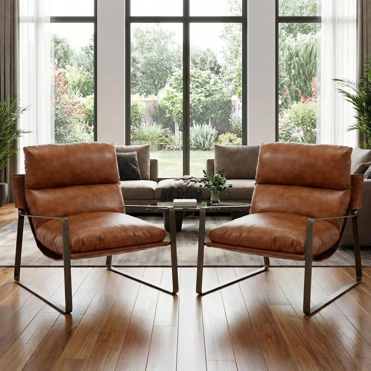 Leather Accent Armchair Set of 2