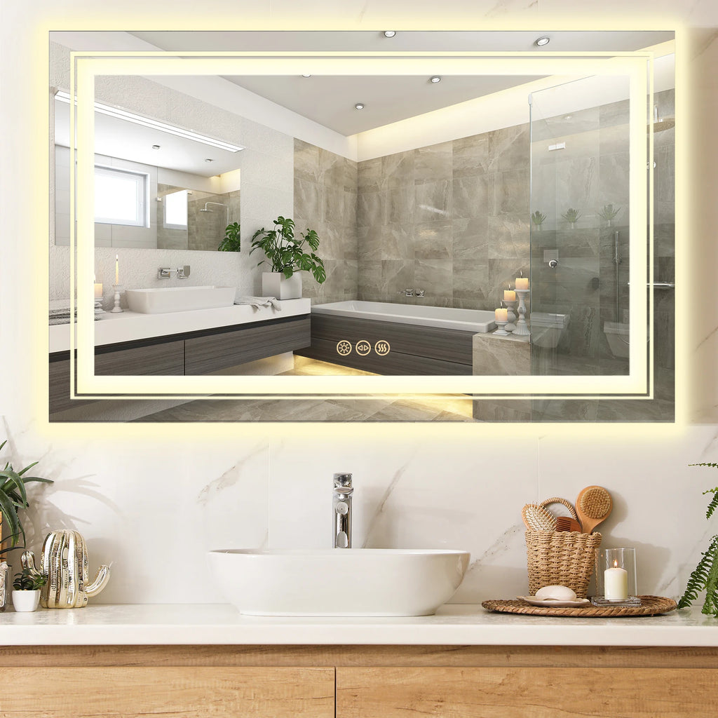 LED Bathroom Mirror Front and Backlit, Anti-Fog,