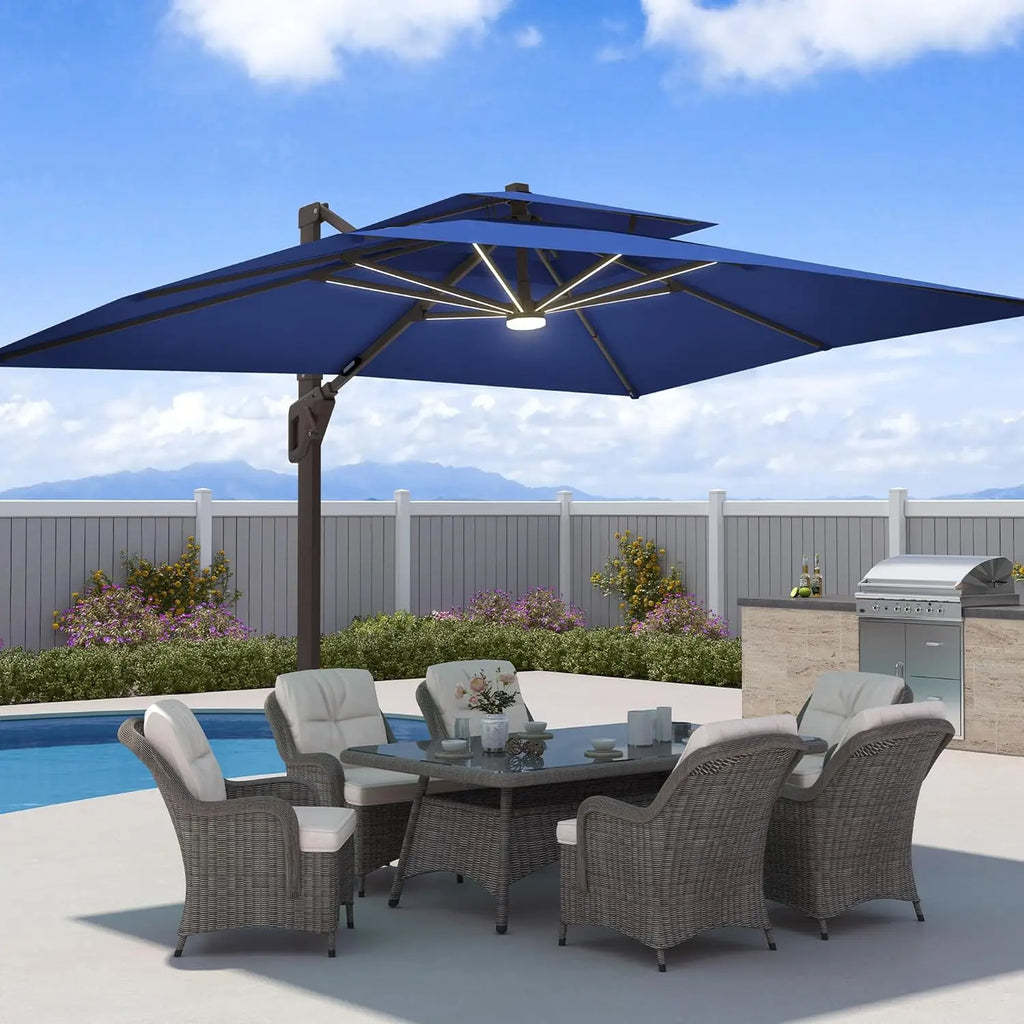 9x12 FT Patio Umbrella with LED Lights