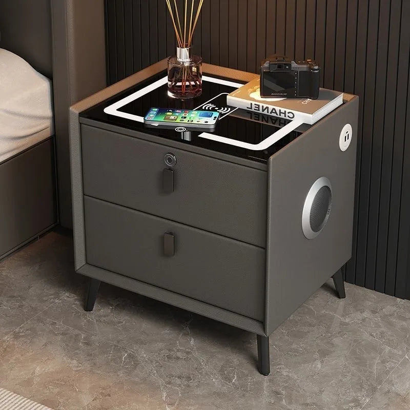 Multifunctional Smart Bedside Cabinet with Wireless Charging LED  Fingerprint Lock USB