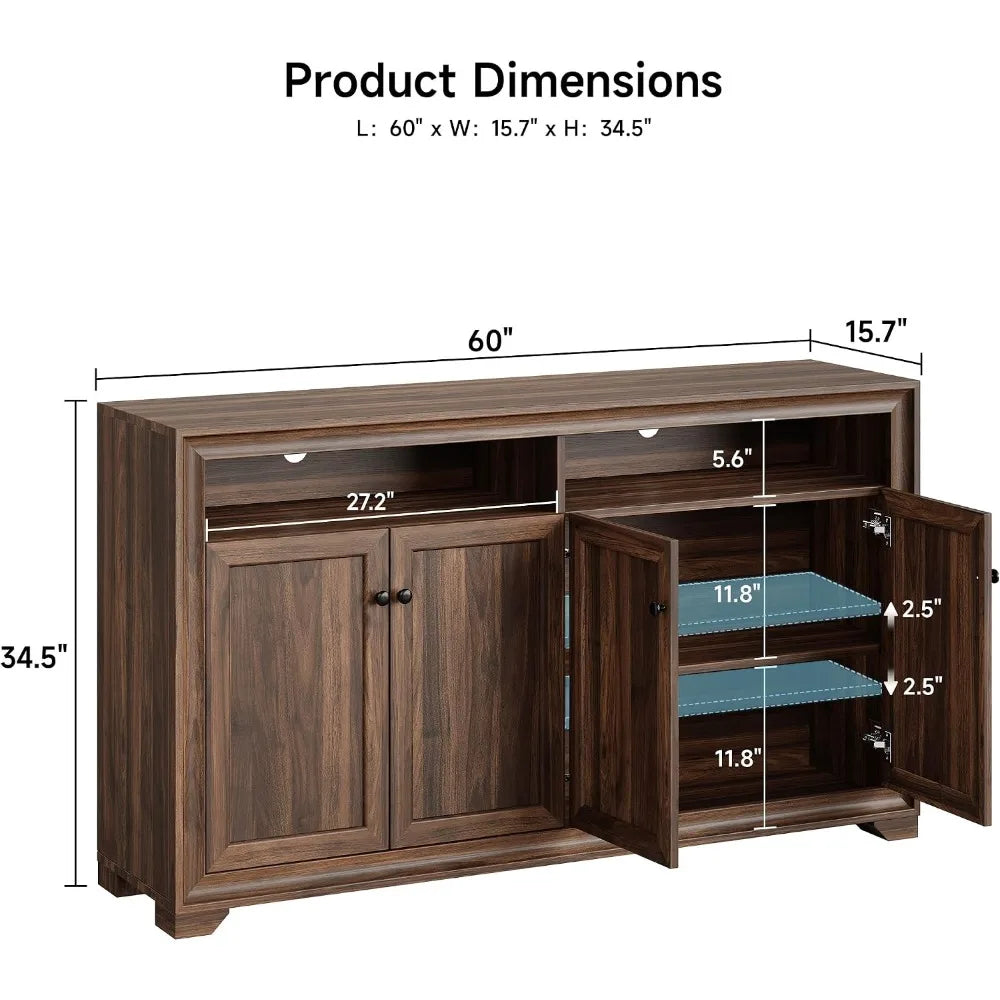 Buffet Cabinet: 4 Doors, Adjustable Shelves