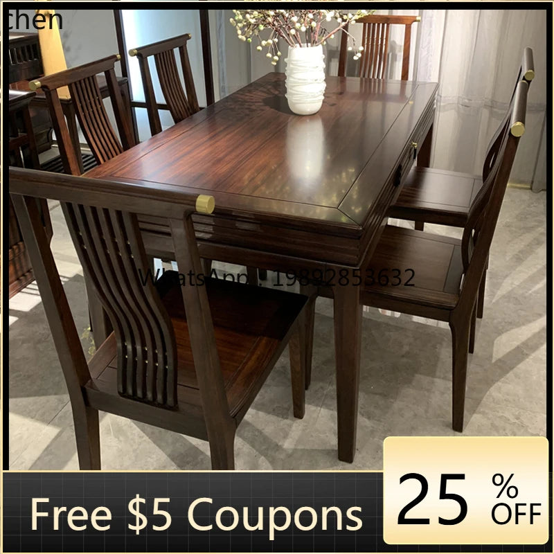 New Chinese-style all-solid wood rectangular dining table and chair combination