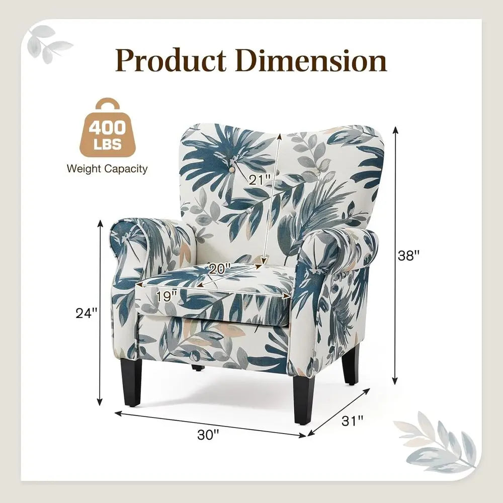 High Back Upholstered Fabric Button Sofa Chair
