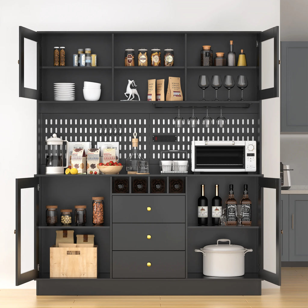 Kitchen Storage Cabinet, Buffet Hutch with Pegboard, Cup Holder