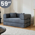 59" Boneless Folding Convertible Sofa Bed, Small 2-Seater Corduroy Futon Floor Couch
