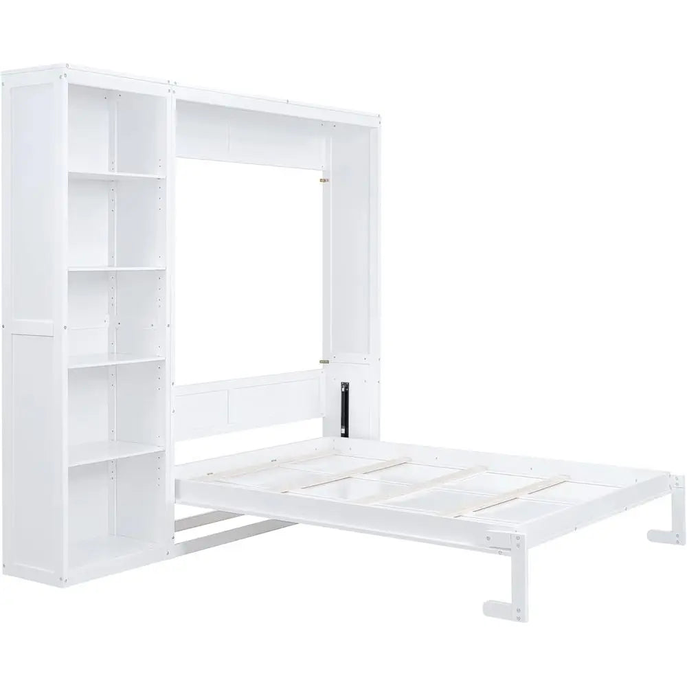 White Queen-Size Wall-Mounted Murphy Bed