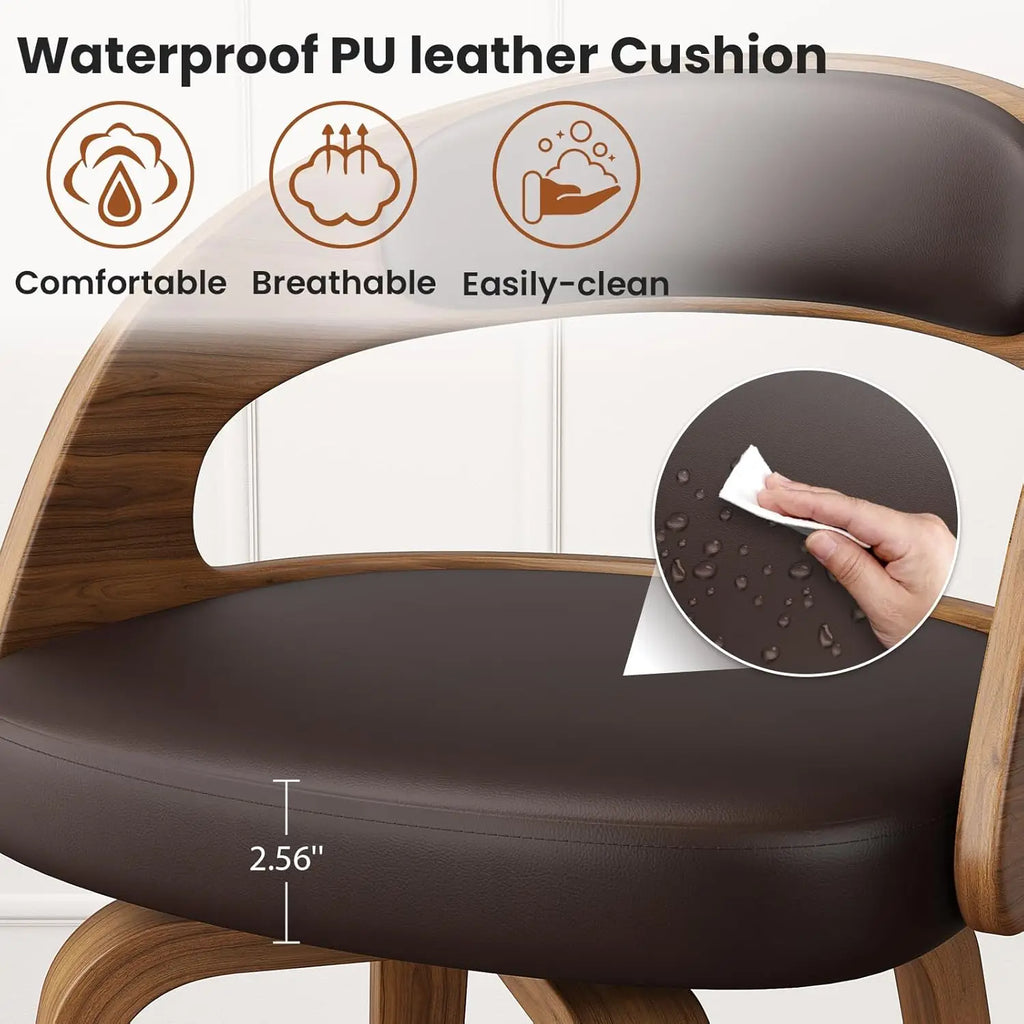 26in Bentwood Counter Stools Set 3 Leather Swivel