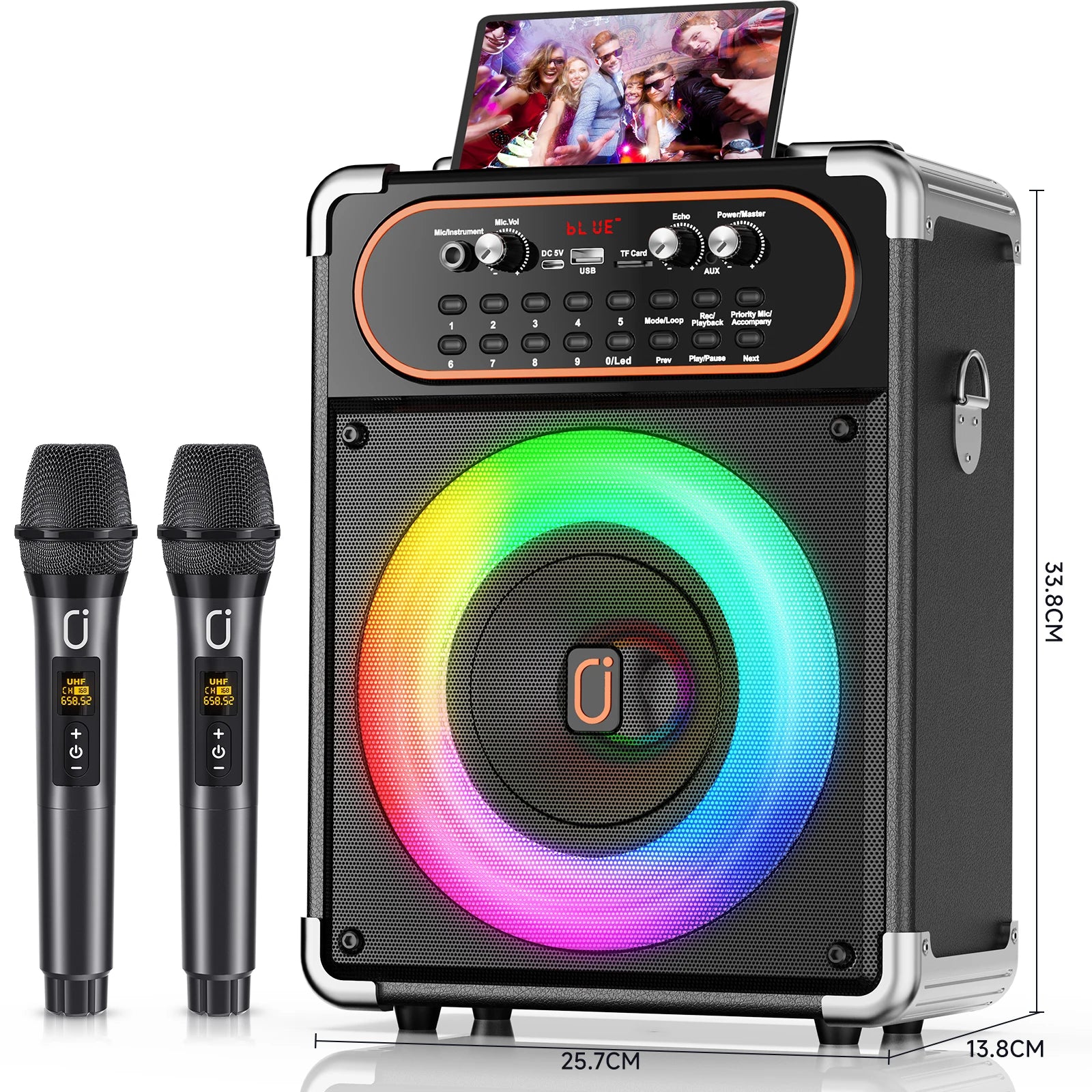 S68 Karaoke Machine with 2 Microphones,Gatherings and Parties, PA System with Echo Adjustment for Adults, Stage-subwoofers