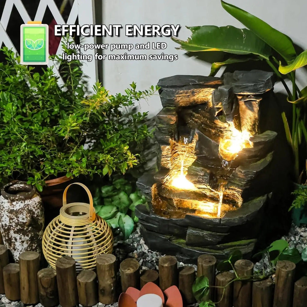 Outdoor Water Fountain with 5 Tiers Cascading Waterfall