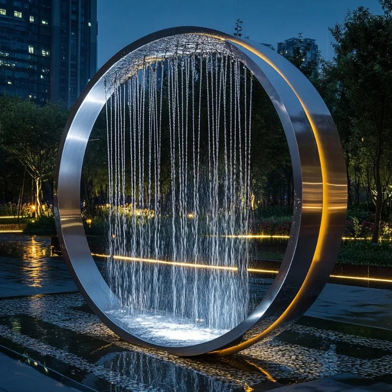 Garden Decorative Art Metal LED Light Ring Waterfall