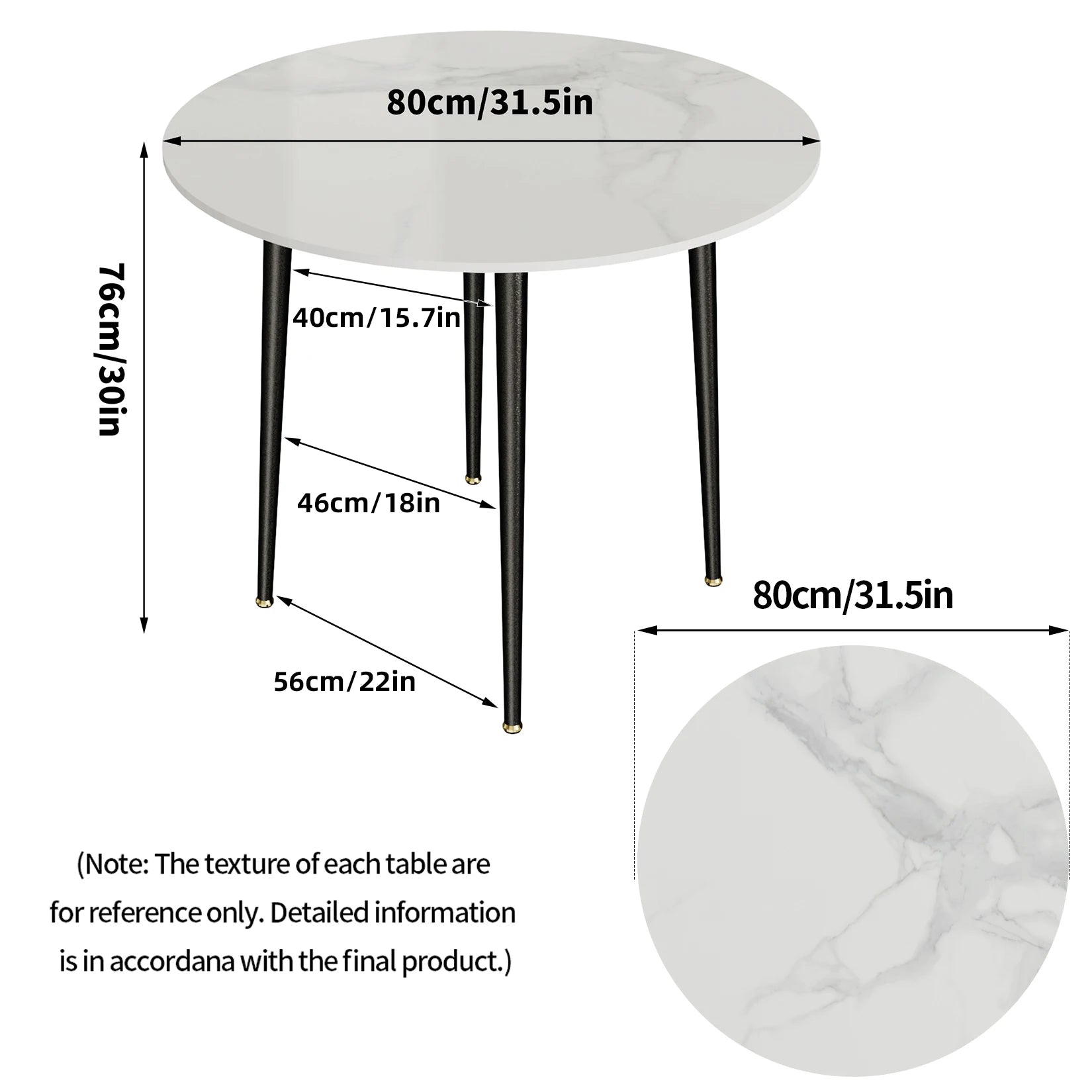 Modern Round Kitchen Dining Table Marble Top