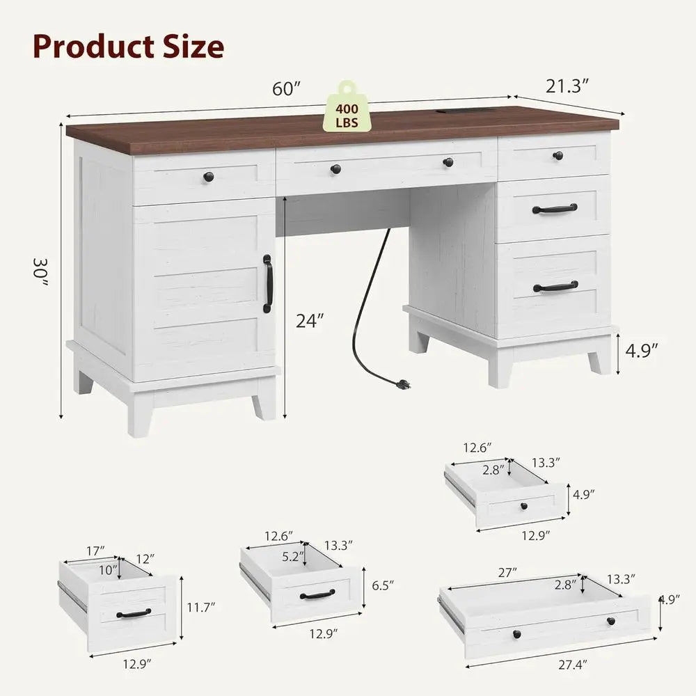 Office Desk with Charging Station, Cabinet