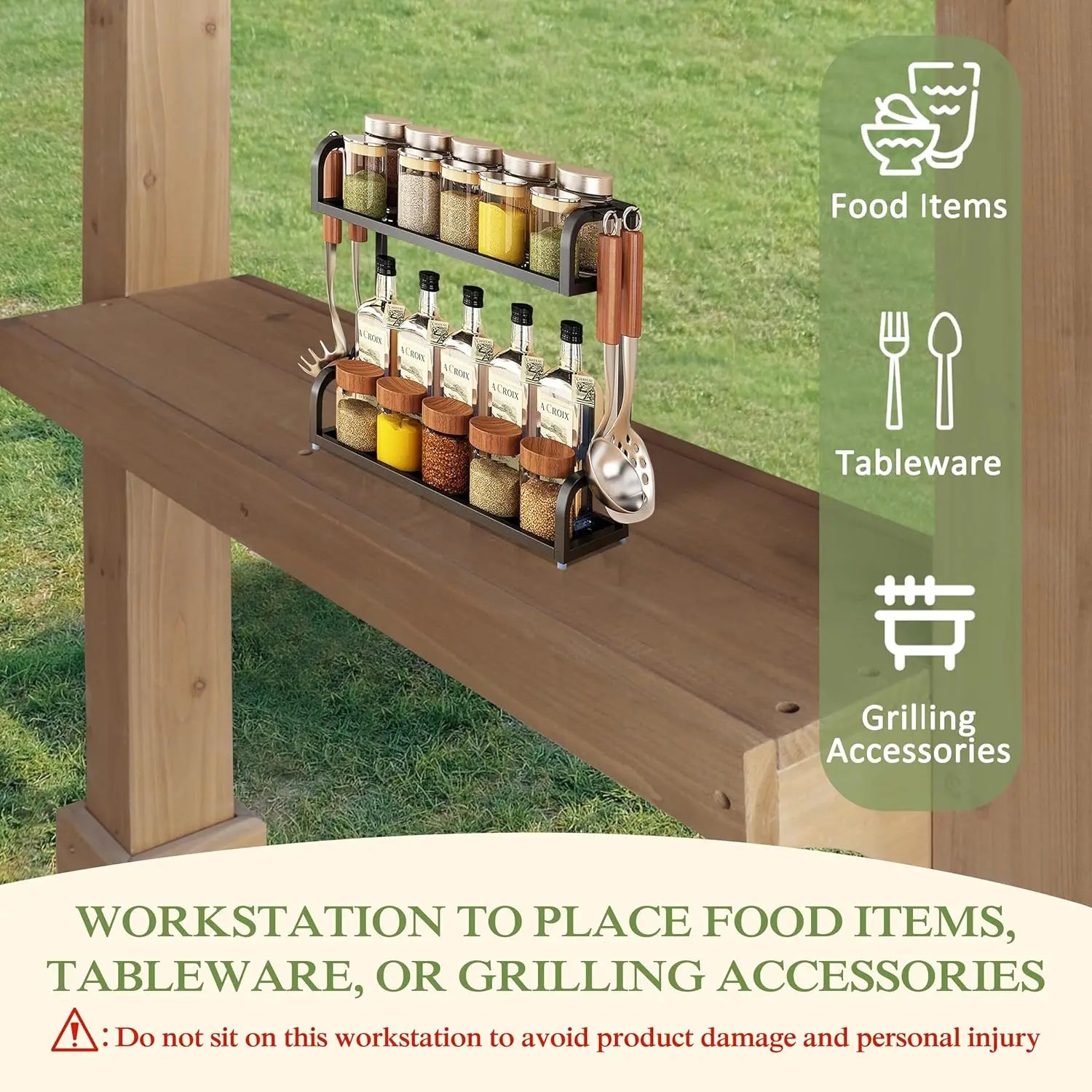 8x5ft Wooden Grill Gazebo Hard Top Metal Roof