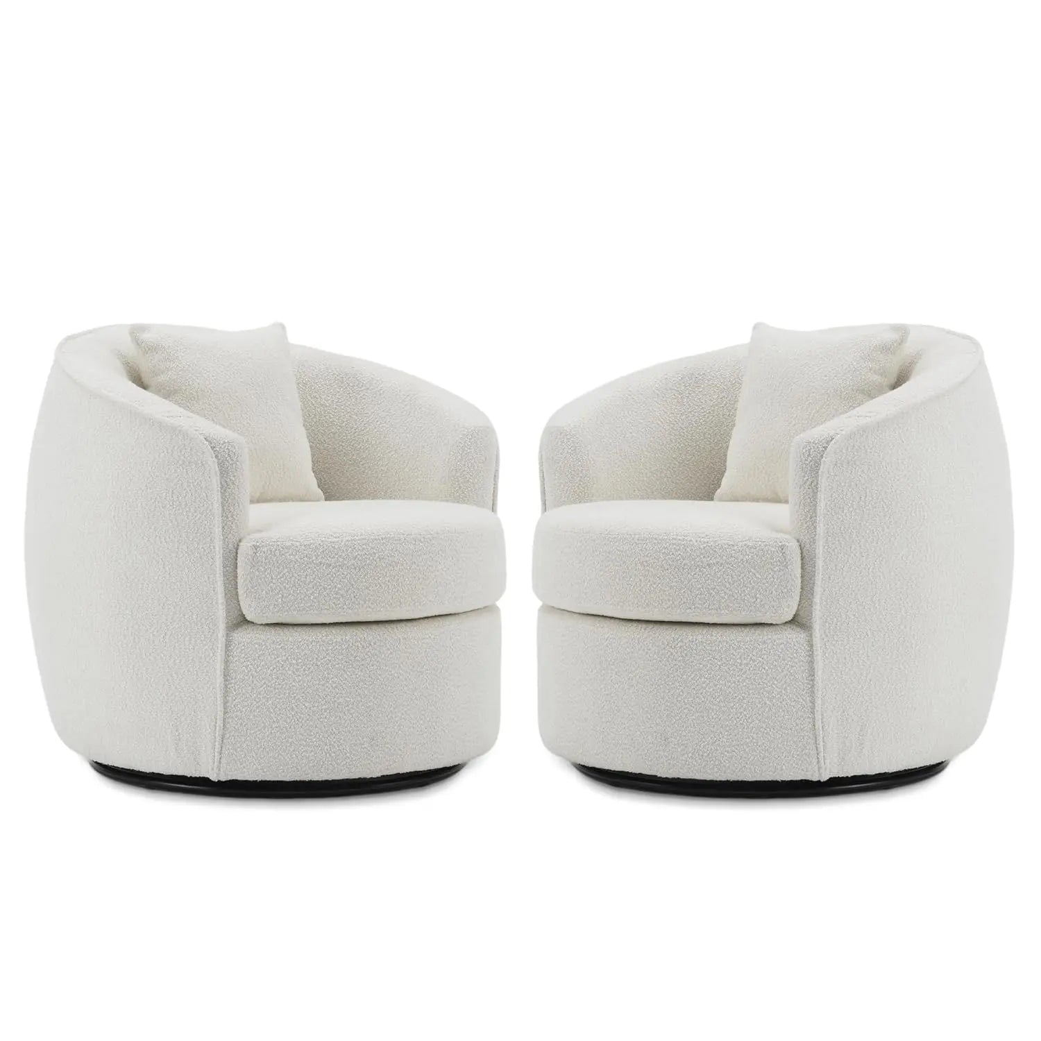 2pcs Upholstered Boucle Barrel Swivel Accent Chair with Pillows