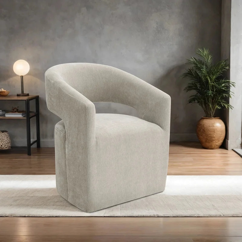 Contemporary Armchair with Caster Barrel Back,