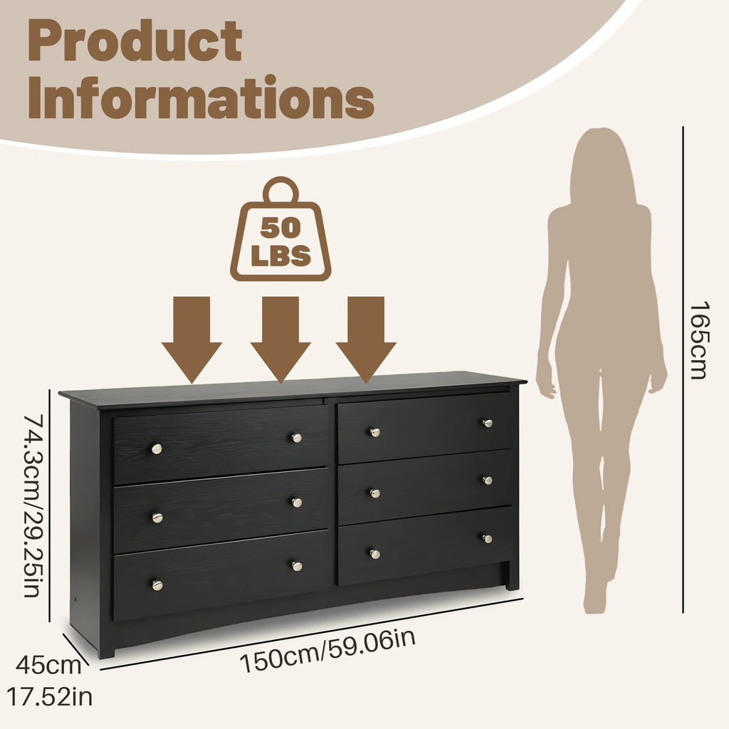 Wood 6 Dresser Drawers Cabinet