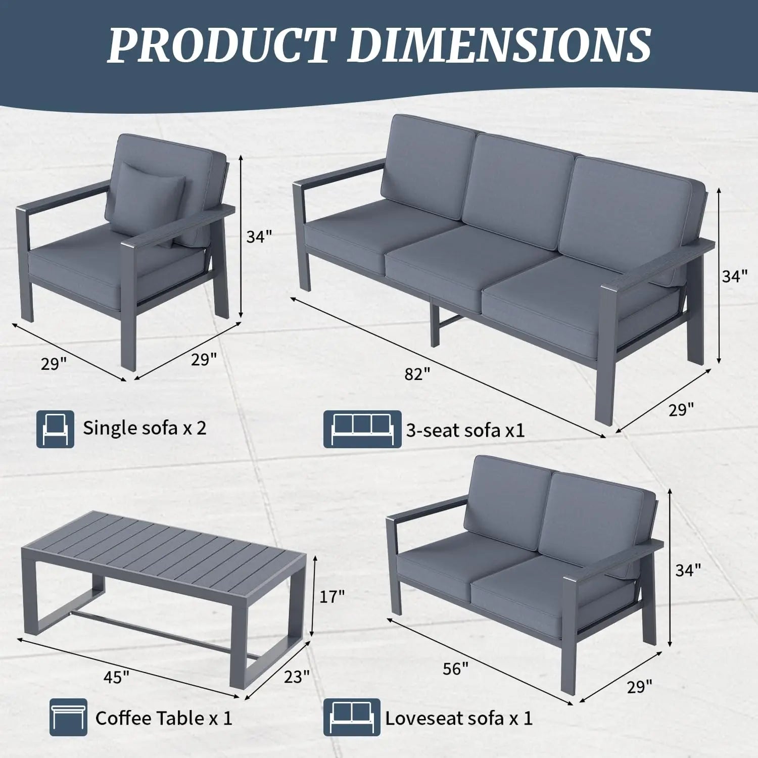 Modern Metal Outdoor Conversation Sectional Sofa