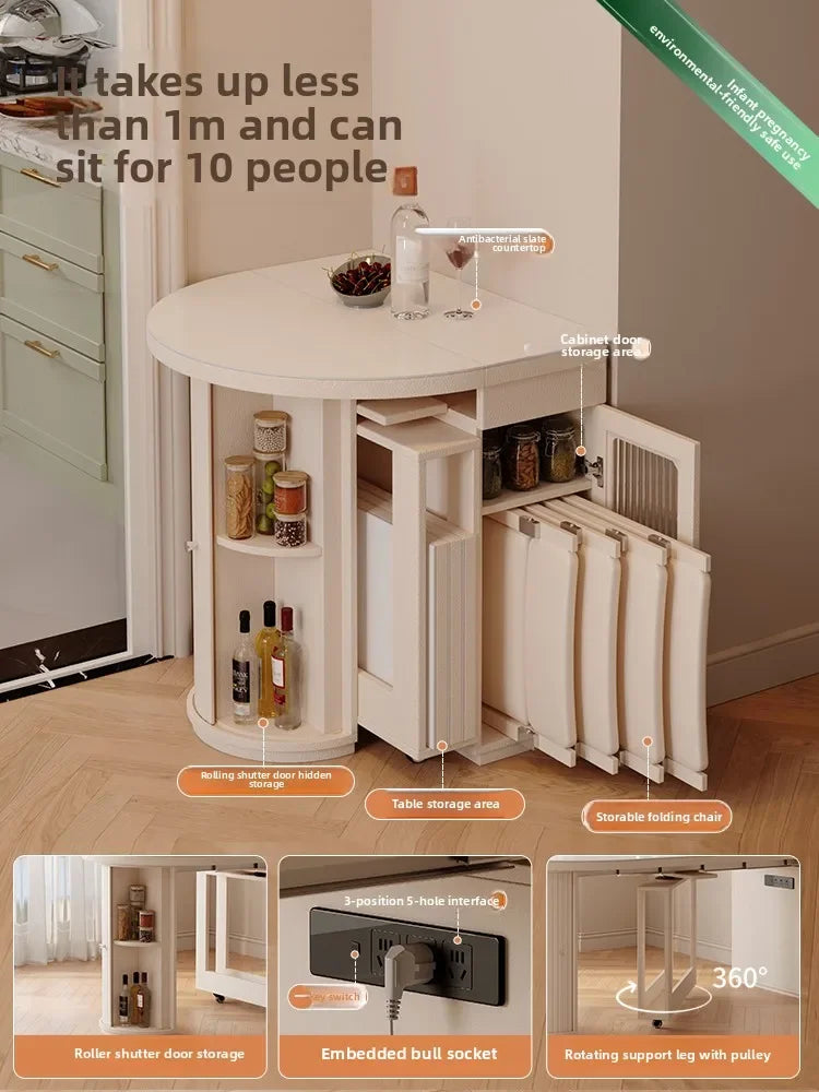 Retractable dining table small round foldable