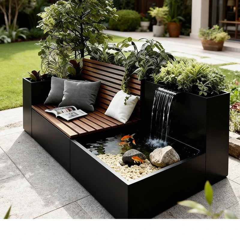 Outdoor flower box, seat combination