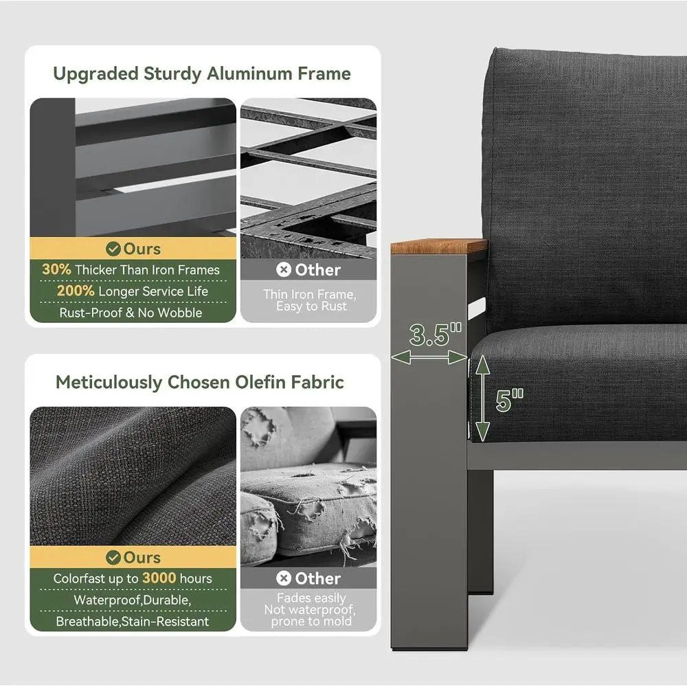 5-Piece Outdoor Sectional Set with Thick Cushions, Waterproof Patio Furniture for Garden and Porch