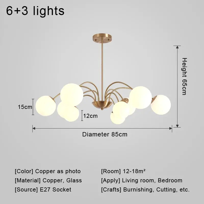 Modern Real Copper Glass Ball Ceiling Chandelier
