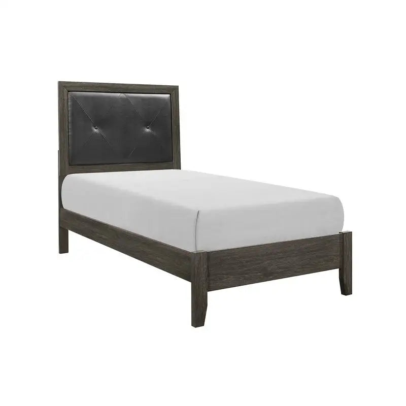 Contemporary Twin Bed with Button-Tufted Dark Gray Faux Leather