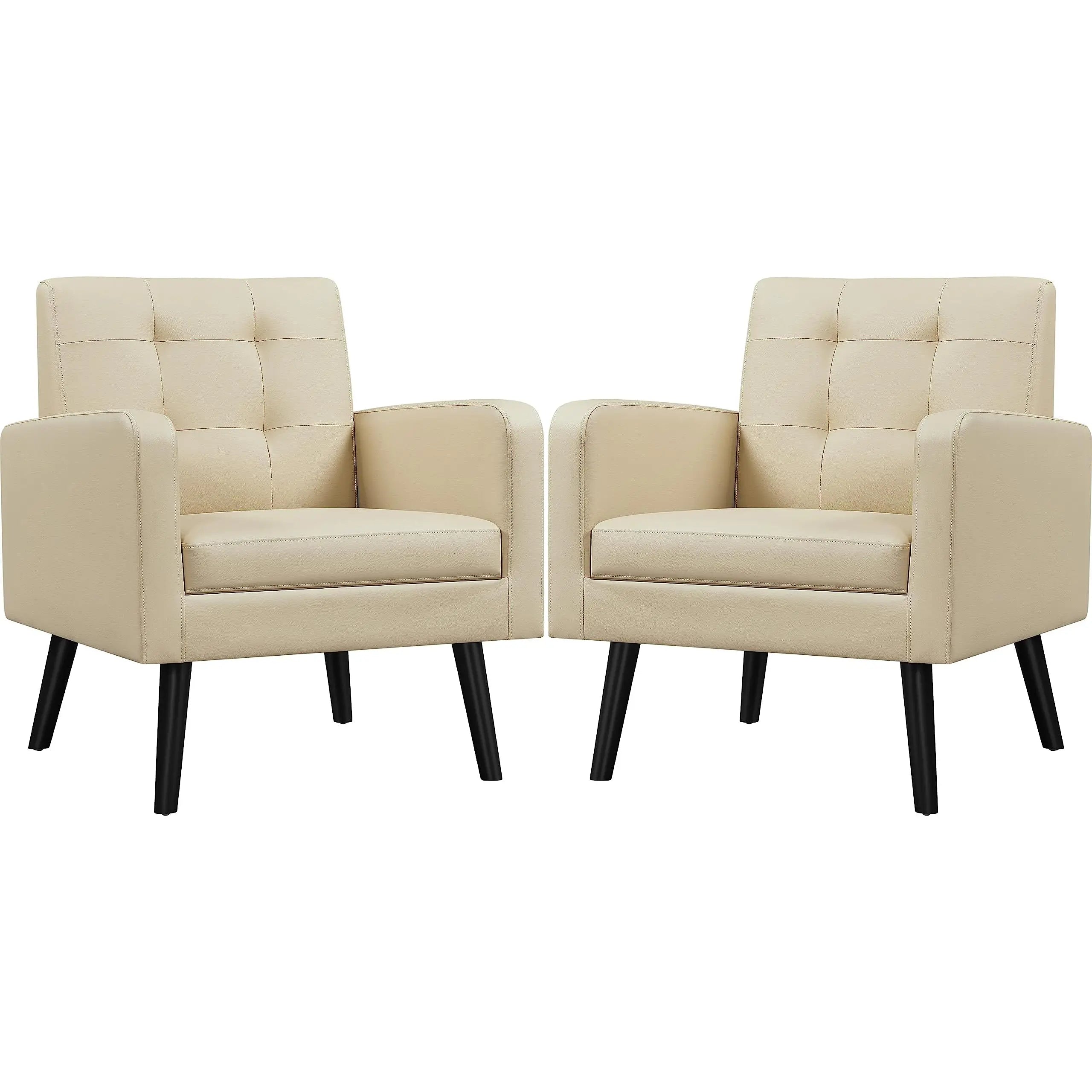 Mid-Century Leather Accent Chairs Set of 2