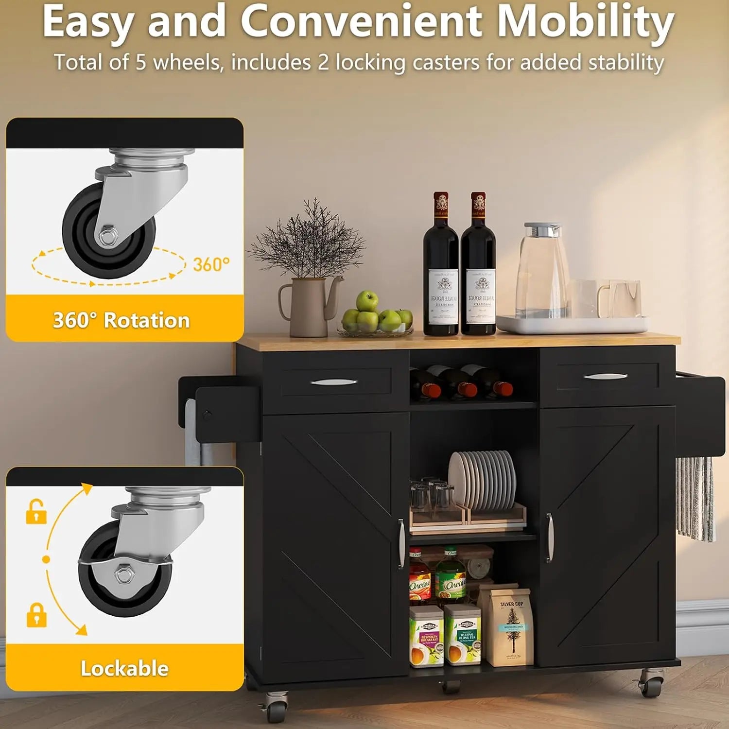 Rolling Kitchen Island Table With Folding Drop Leaf