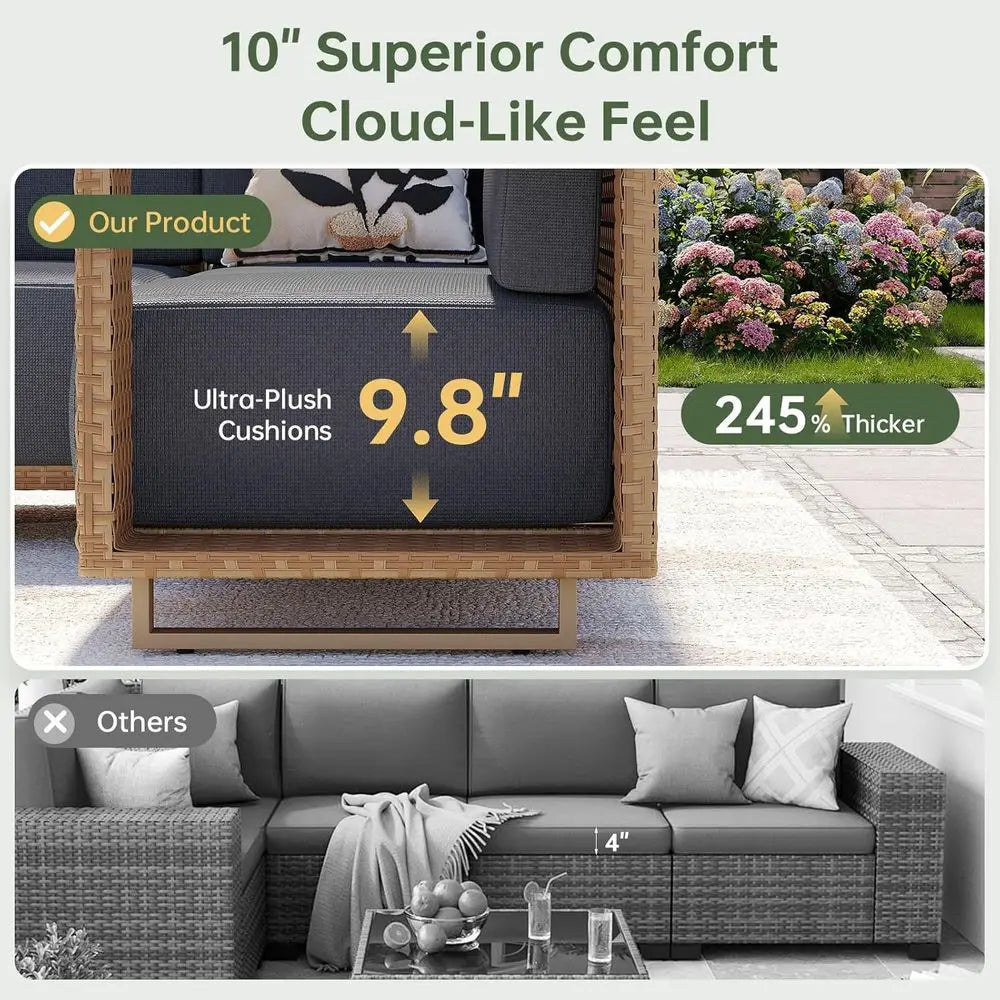 6-Piece Outdoor Wicker Sectional Sofa Set with Weather-Resistant Cushions