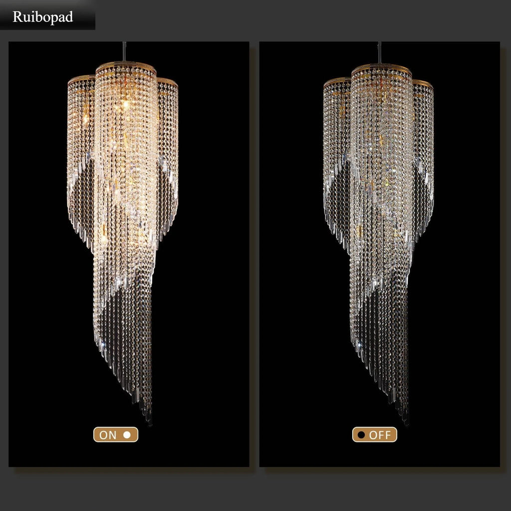 Large Spiral Crystal Beaded Chandelier for High Ceiling
