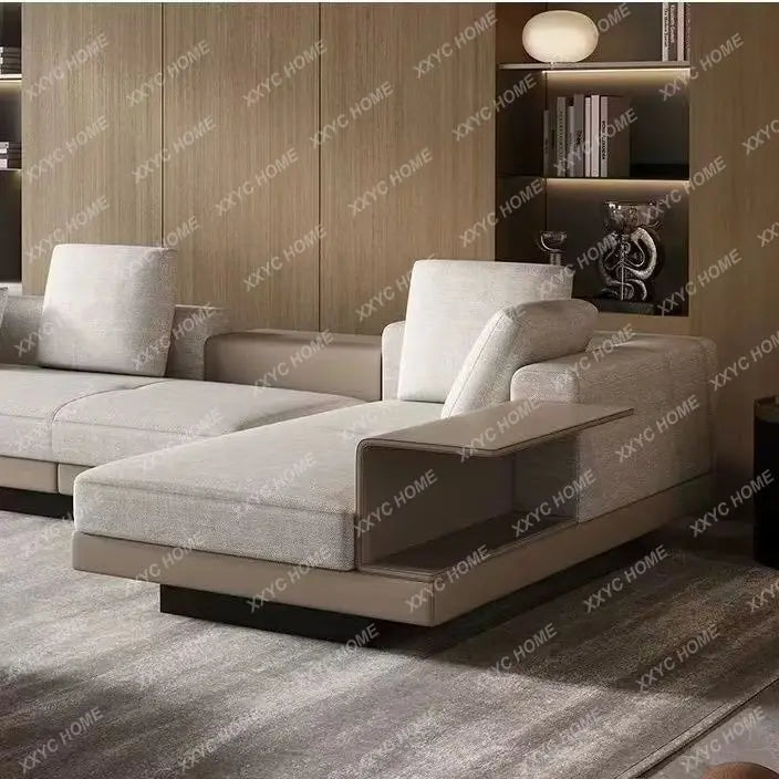 LX cotton and linen fabric sofa, large flat floor, straight row combination sofa