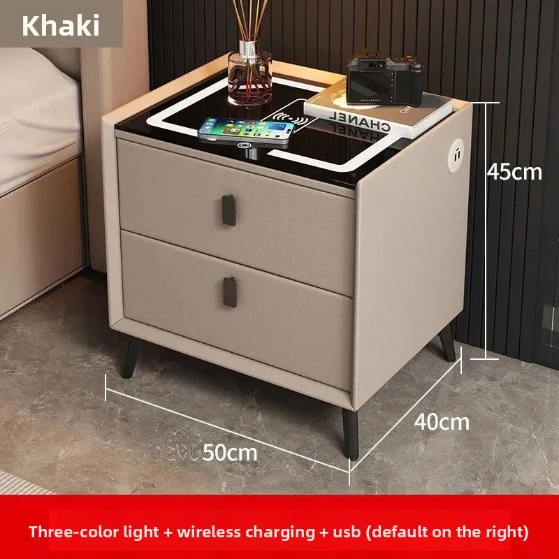 Multifunctional Smart Bedside Cabinet with Wireless Charging LED  Fingerprint Lock USB