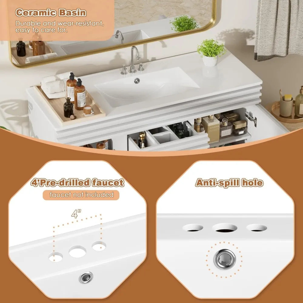 48 Inch Mid Century Freestanding Bathroom Vanity with Undermount Ceramic Sink