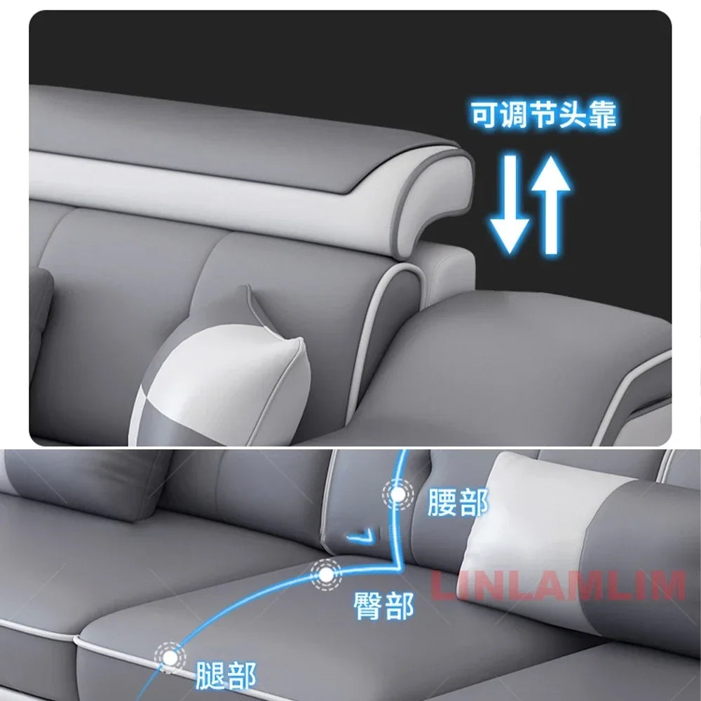 Modern Scientific Fabric Sectional Sofa Set Chaise Lounge, Bluetooth Speakers, USB Charging Ports