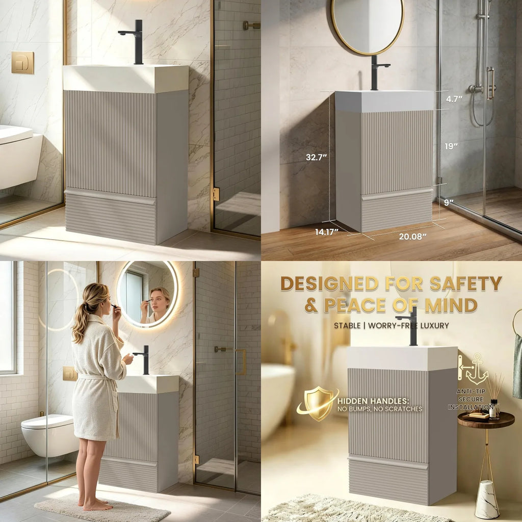 20 in Bathroom Vanity Ceramic Sink Freestanding Cabinet