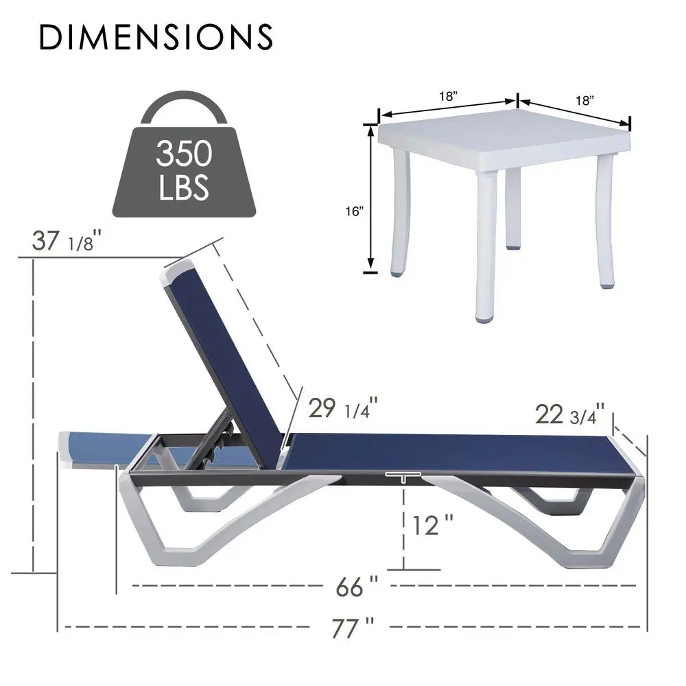 Outdoor Chaise Lounge Chair, Full Flat Adjustable Patio Lounger with Aluminum Frame amp Resin Legs, Textilene Fabric for Poolsi