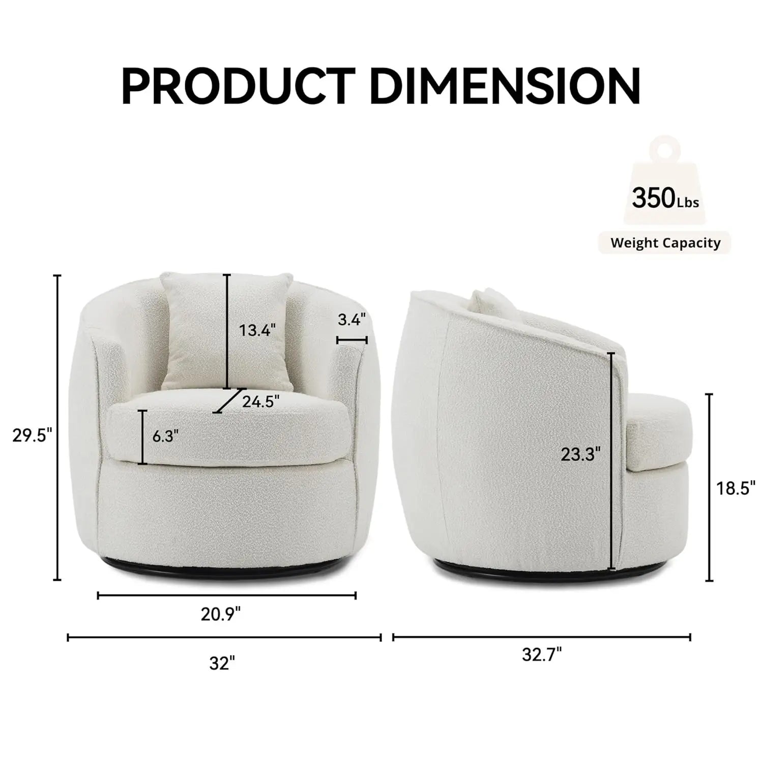 2pcs Upholstered Boucle Barrel Swivel Accent Chair with Pillows