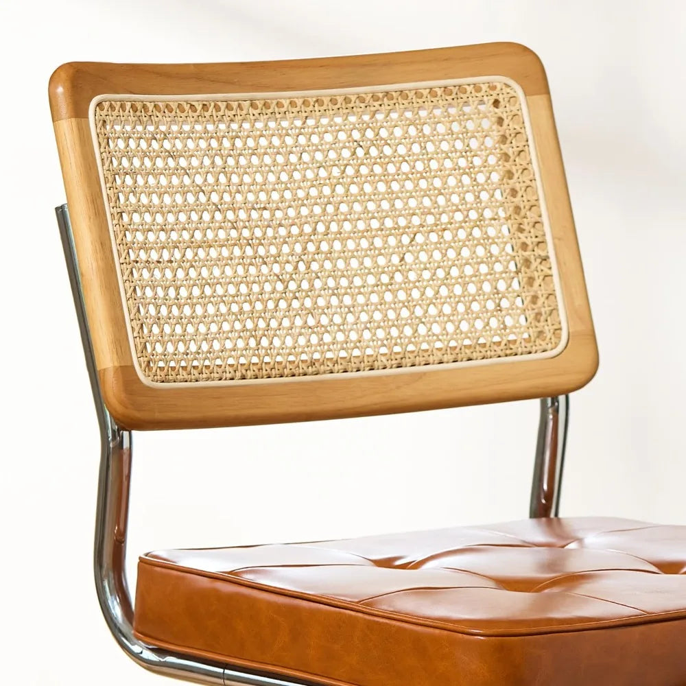 Faux Leather Rattan Dining Chairs 4
