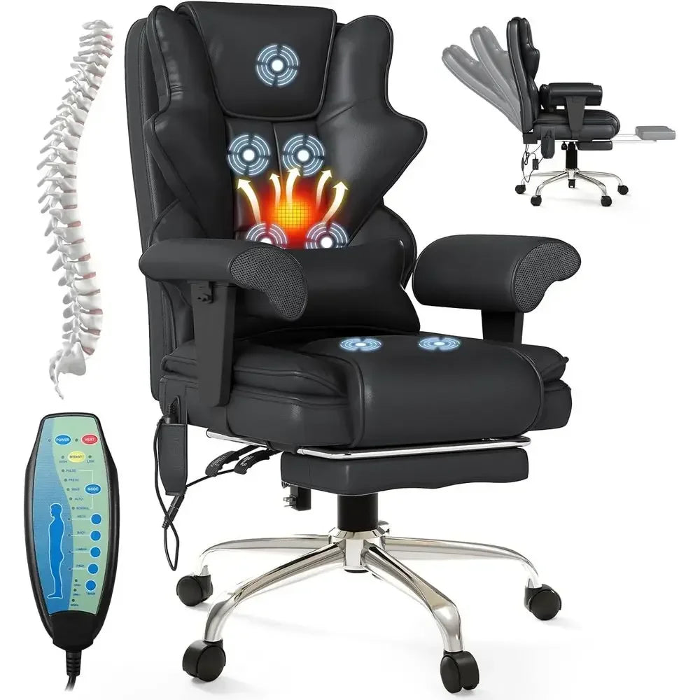 7-Point Massage Oice Chair,Heated Desk Manageral Chair,Ergonomic Executive Chair with ootrest,Adjustable Armrest，Computer Chair