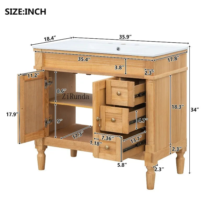 Bathroom Vanity with Ceramic Sink, Soft Close Doors, Adjustable Shelves