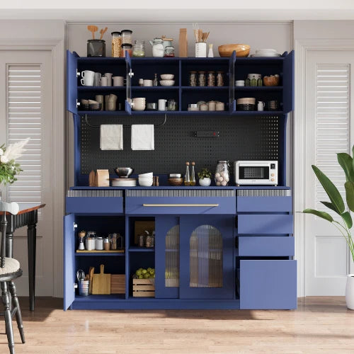 63'' W Buffet with Hutch,Large Coffee Bar Storage Cabinet with 6 Drawers,