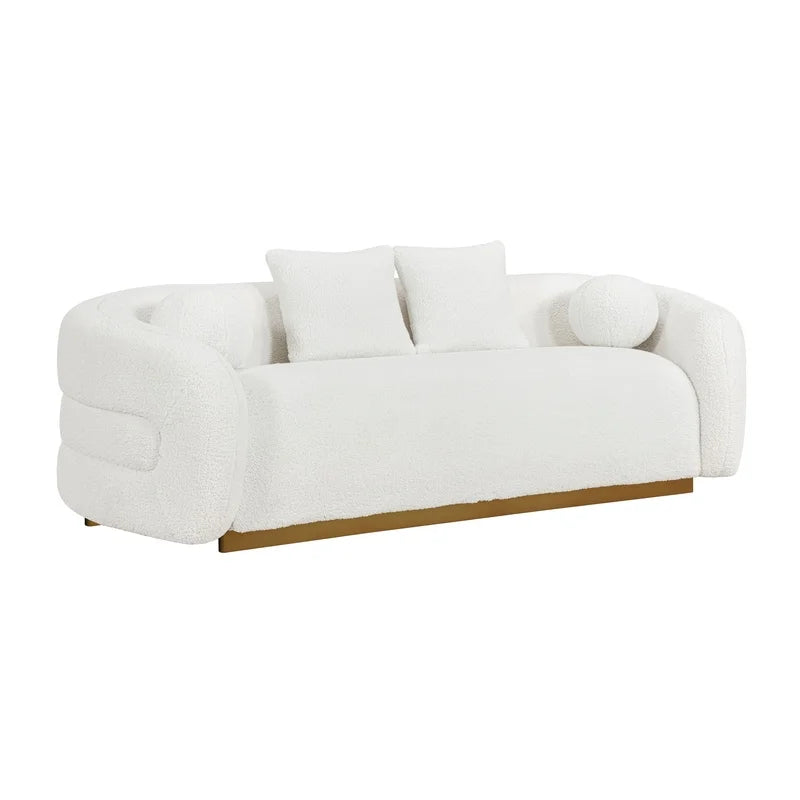 White and Gold Upholstered 3-Piece Living Room Sofa Set