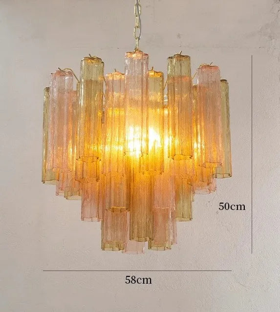 Art Deco Stained Glass Tube Chandeliers