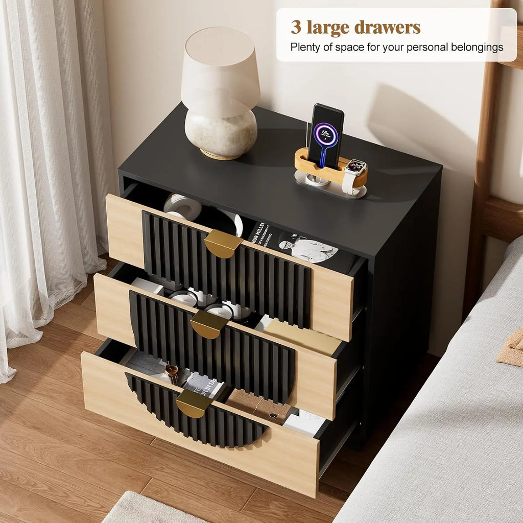 3 Drawer Nightstand with Charging Station